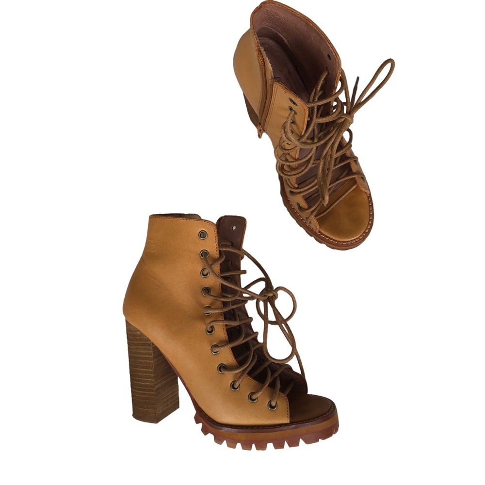 Jeffrey Campbell Tan Lace-Up Heeled Boots - Picture 9 of 16